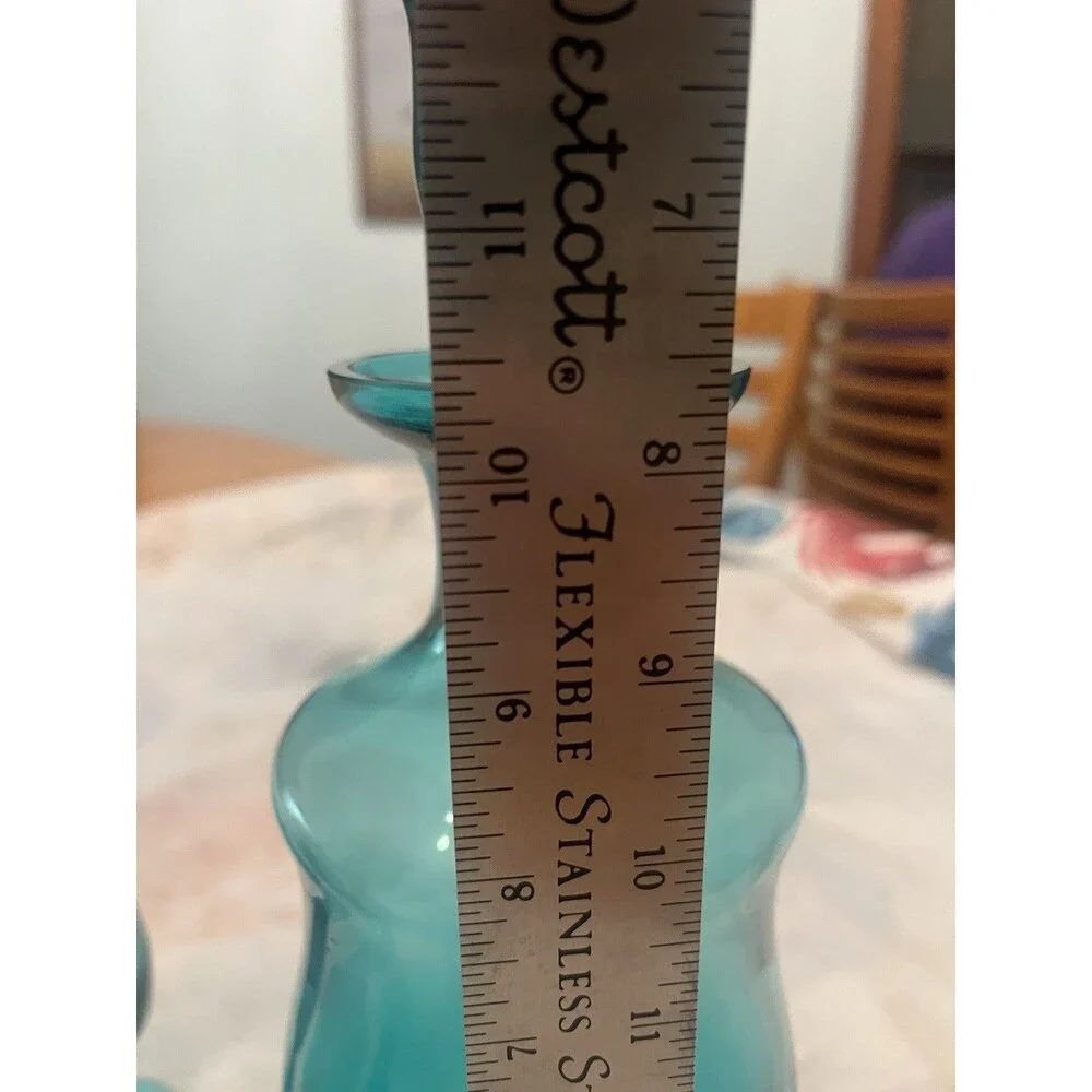 Vintage Teal Blue Art Glass 1 Decanter 6 Wine Glass Very Beautiful Rare!